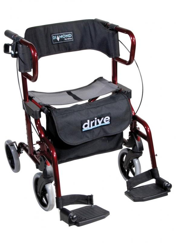 Rollator/chaise roulante, pliable, rouge, Diamond Deluxe