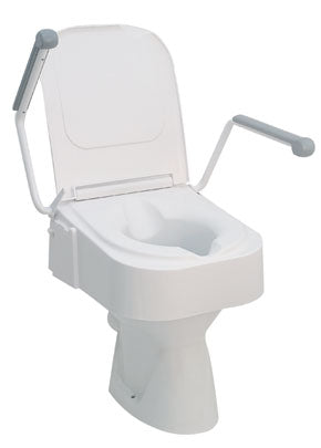 Rehausse-WC Évolutive avec Accoudoirs et Couvercle – Haute Stabilité – Capacité 150 kg