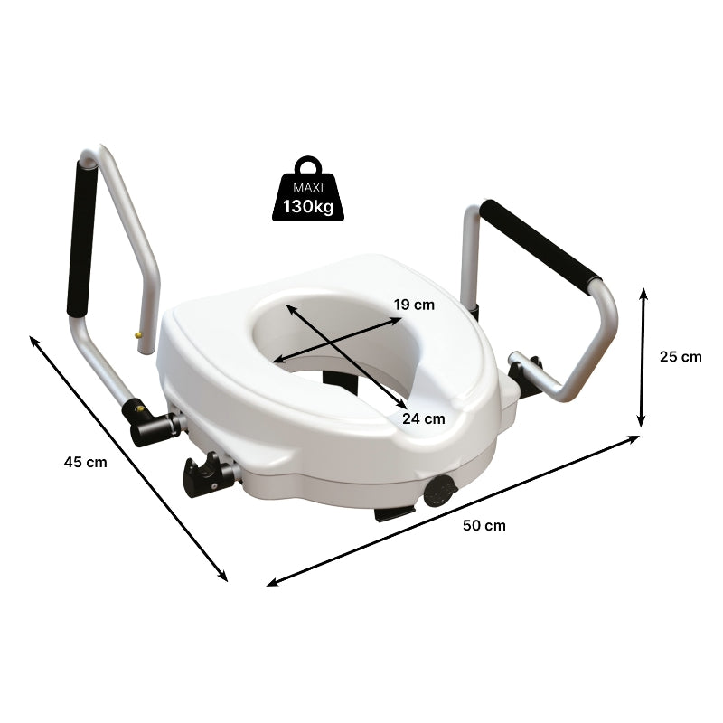 Rehausse-WC  – Avec Accoudoirs Relevables Ergo – Hauteur 12,5 cm