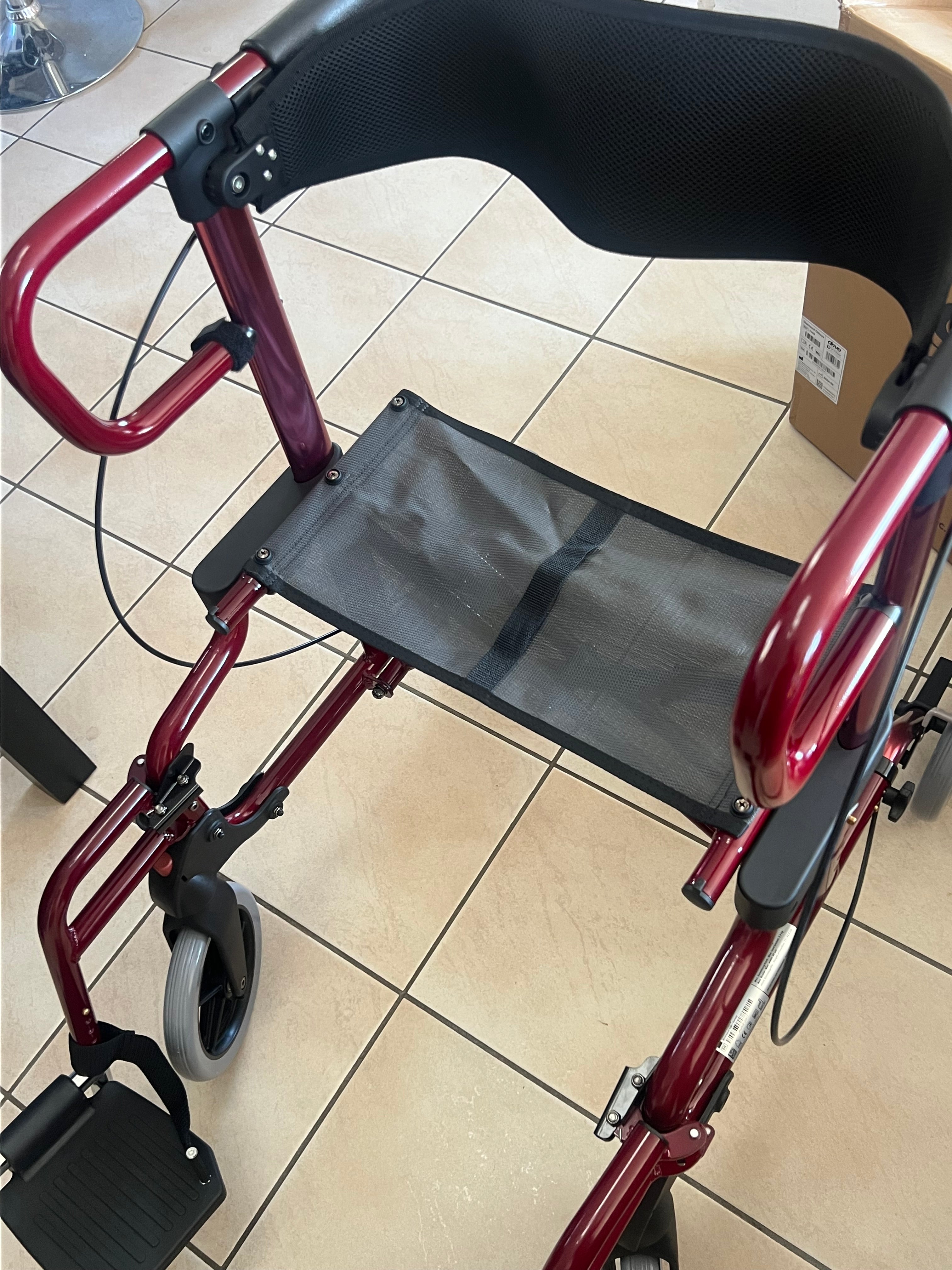 Rollator/chaise roulante, pliable, rouge, Diamond Deluxe